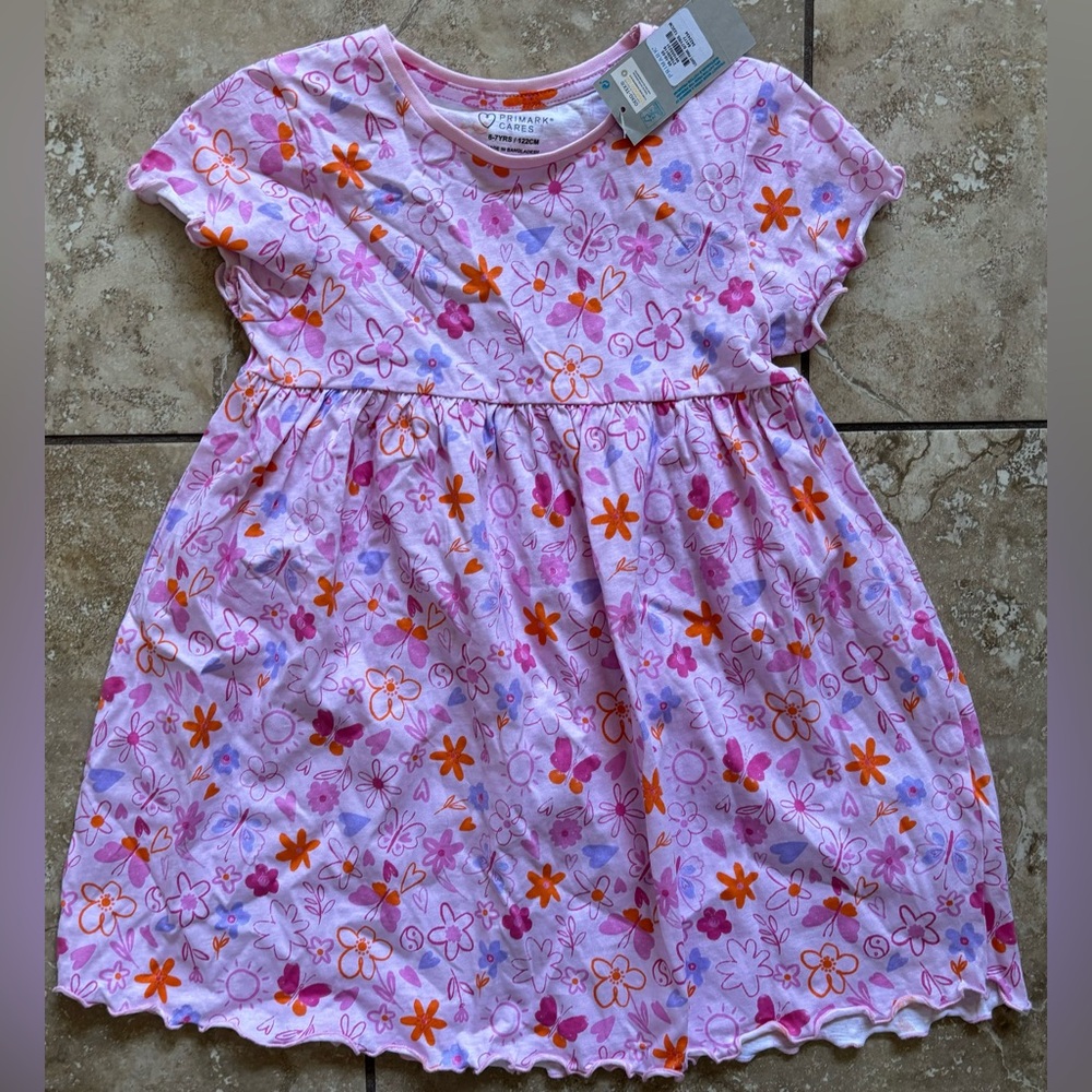 Girls 6-7 Small Pink Butterfly Flower Dress NEW